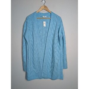 NWT Gap Cardigan XL Blue Open-Knit V-Neck Long Sleeve Relaxed Fit Open Front